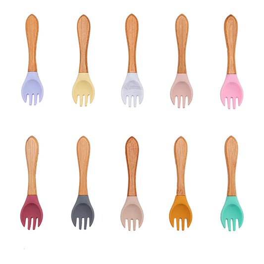 1PCS Baby Bamboo Fork Silicone Wooden