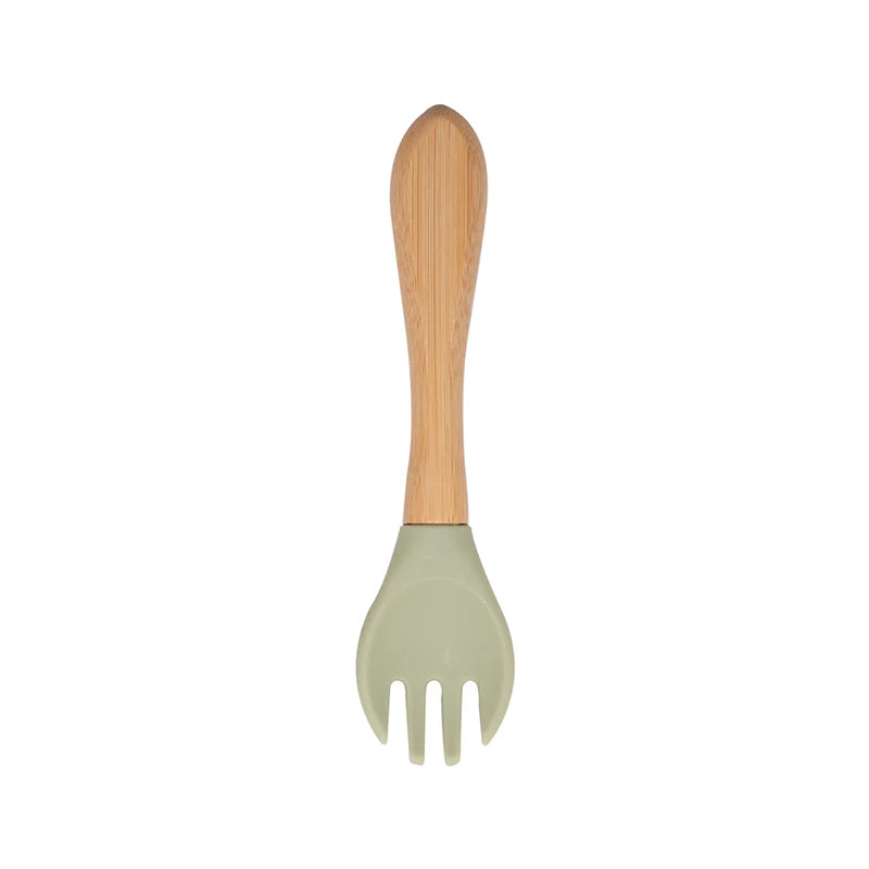 1PCS Baby Bamboo Fork Silicone Wooden