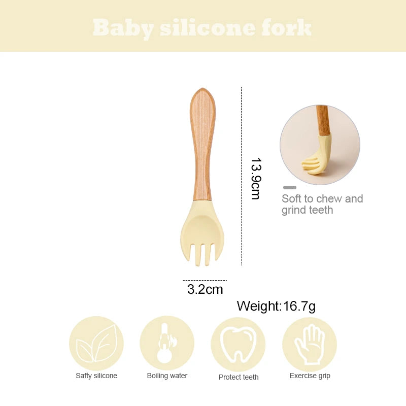 1PCS Baby Bamboo Fork Silicone Wooden