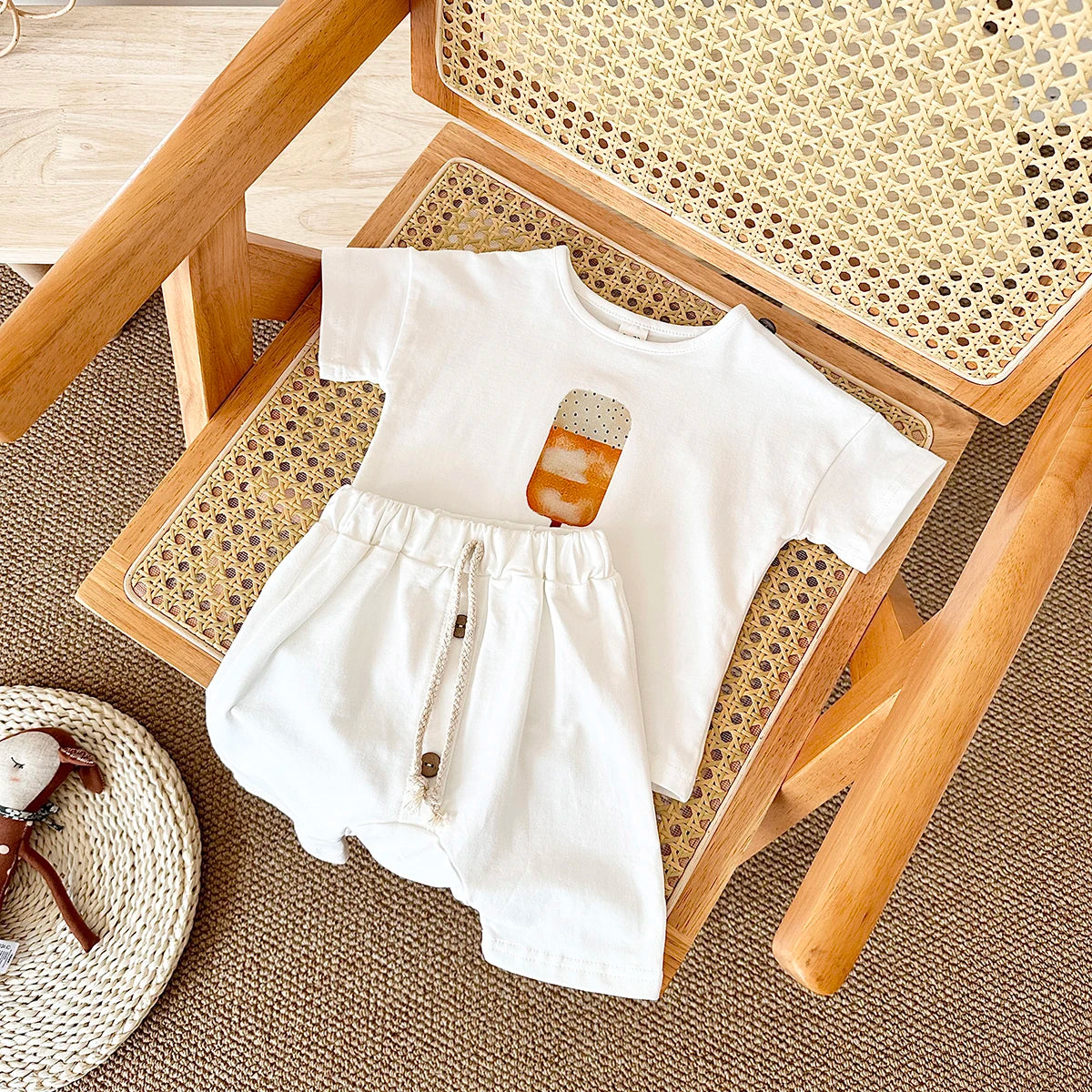 Summer Baby Clothes Set Organic Cotton Ice Cream Tee