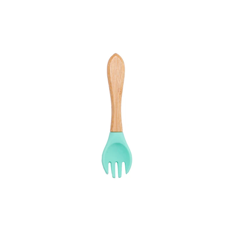 1PCS Baby Bamboo Fork Silicone Wooden