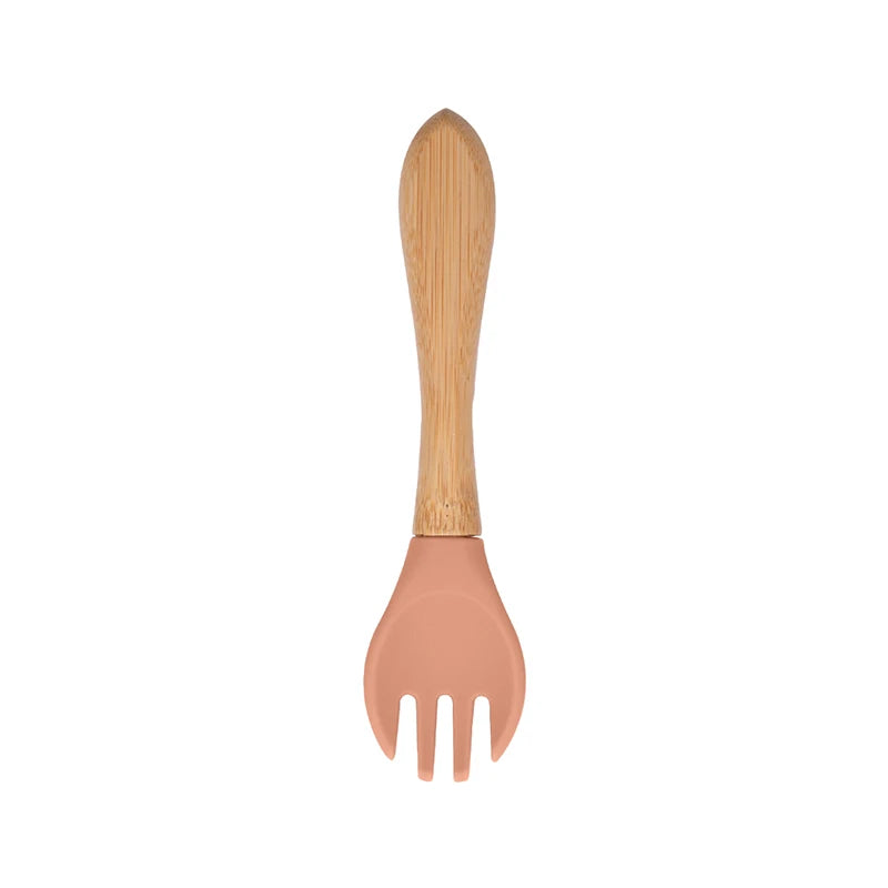 1PCS Baby Bamboo Fork Silicone Wooden