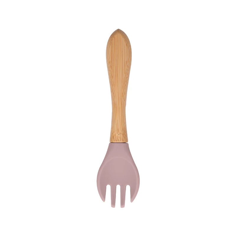 1PCS Baby Bamboo Fork Silicone Wooden